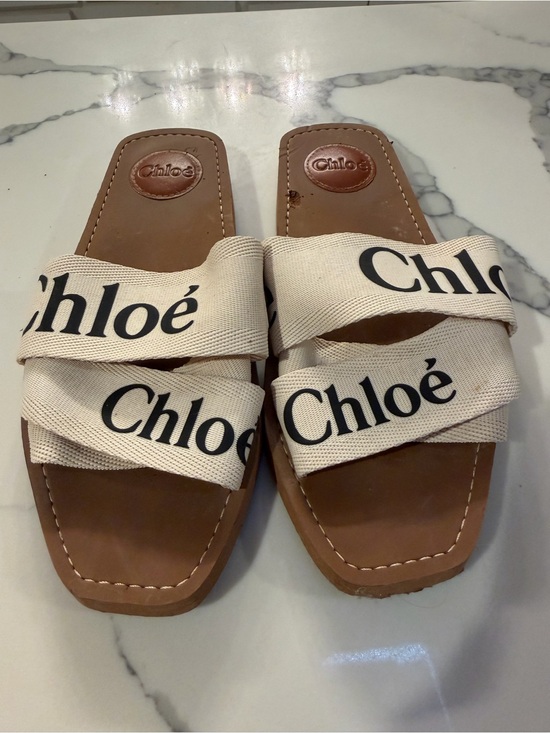 Chloe Shoes - See By Chloé Cream and Black Logo Strap Sandals